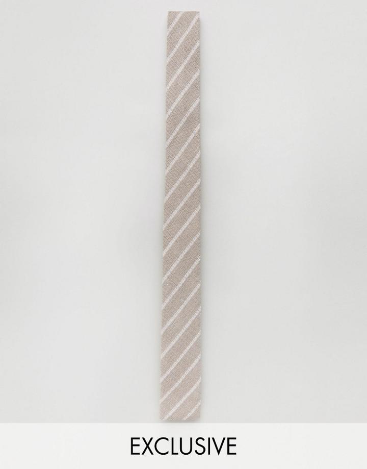 Noak Stripe Square Linen Tie - Stone