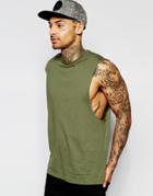 Asos Sleeveless T-shirt With Dropped Armhole In Khaki - Green