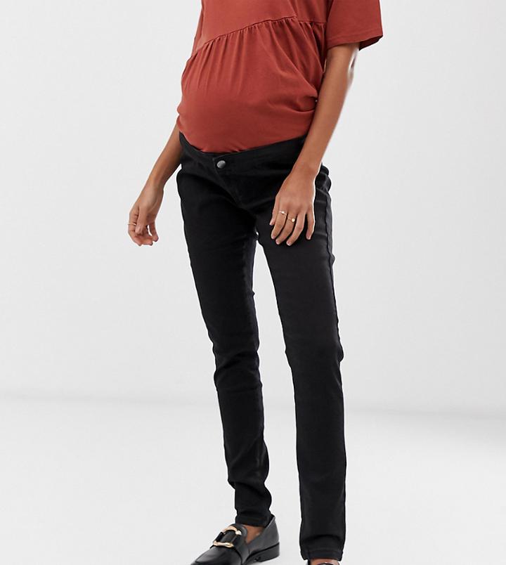 Bandia Maternity Over The Bump Ankle Grazer Skinny Jean With Raw Hem And Removable Bump Band-black