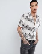 Allsaints Short Sleeve Revere Shirt With Wave Print - Cream