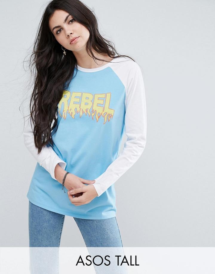 Asos Tall T-shirt With Rebel Print And Raglan - Multi