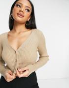 Na-kd X Jazmin Azizam Ribbed Cropped Cardigan In Camel-neutral