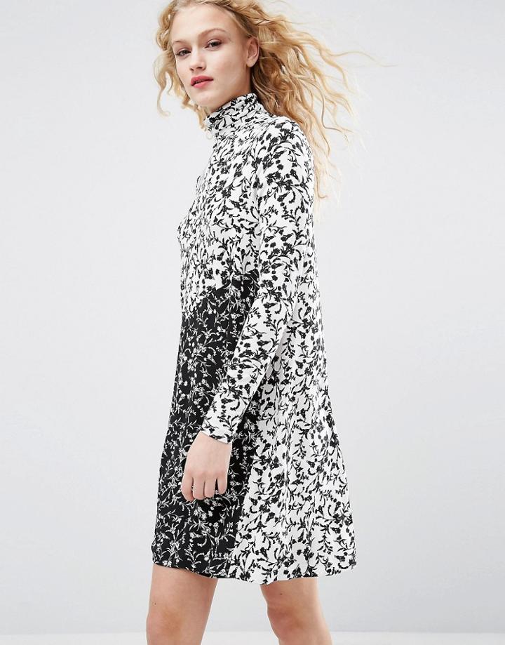 Asos Skater Dress With Turtleneck In Mix And Match Print - Multi
