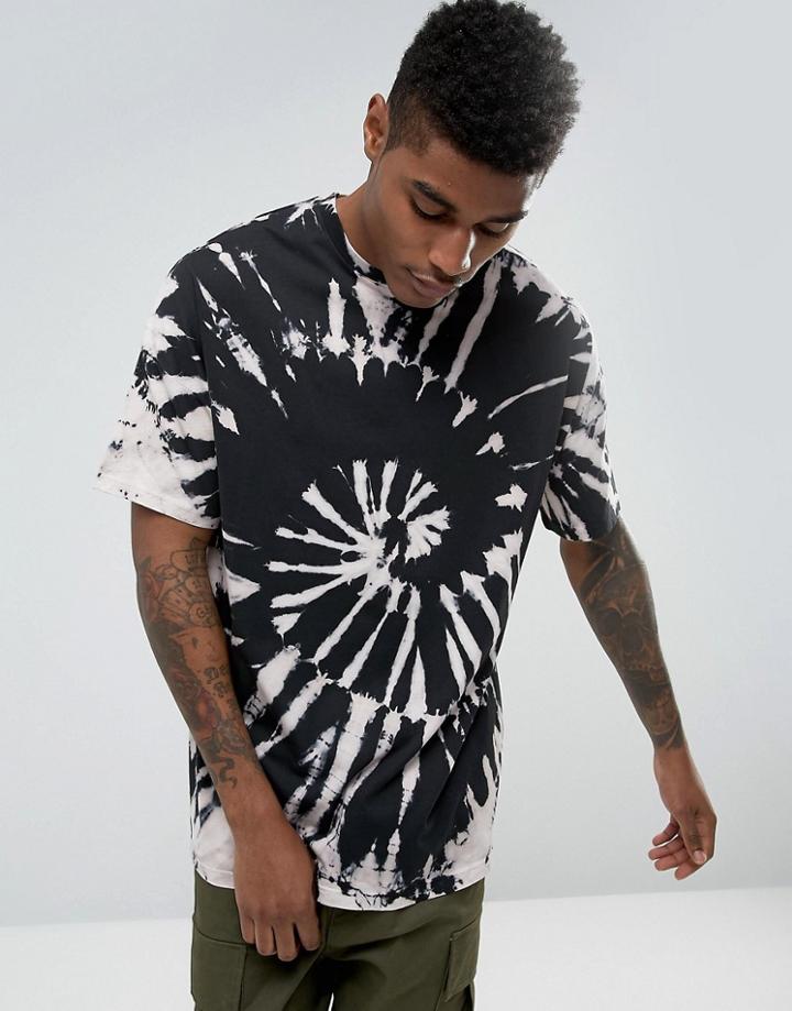 Asos Oversized T-shirt With Spiral Bleach Wash In Black - Black