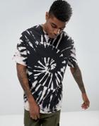 Asos Oversized T-shirt With Spiral Bleach Wash In Black - Black