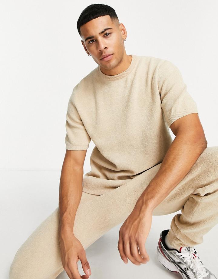 River Island Towelling T-shirt In Stone - Part Of A Set-neutral