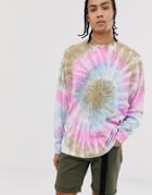 Asos Design Oversized Long Sleeve T-shirt In Spiral Tie Dye Wash - Pink