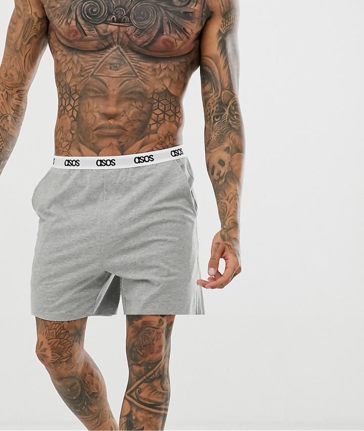 Asos Design Lounge Pyjama Shorts In Gray Marl With Branded Waistband - Black