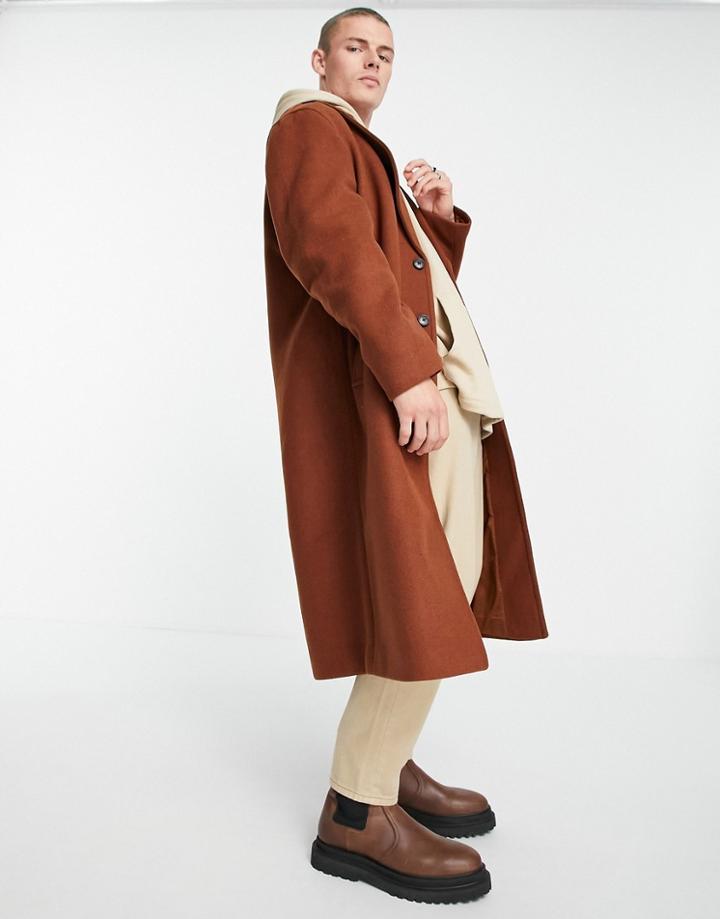 Asos Design Oversized Overcoat In Brown