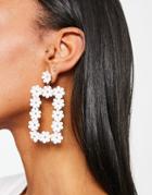 Asos Design Earrings With Flower Drop Design In Gold Tone