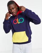 Polo Ralph Lauren Front Logo Color Block Hoodie In Navy