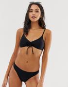 Fashion Union High Leg Textured Bikini Bottom In Black