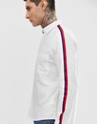 Asos Design Regular Fit Stretch Oxford Shirt With Tape Detail - White