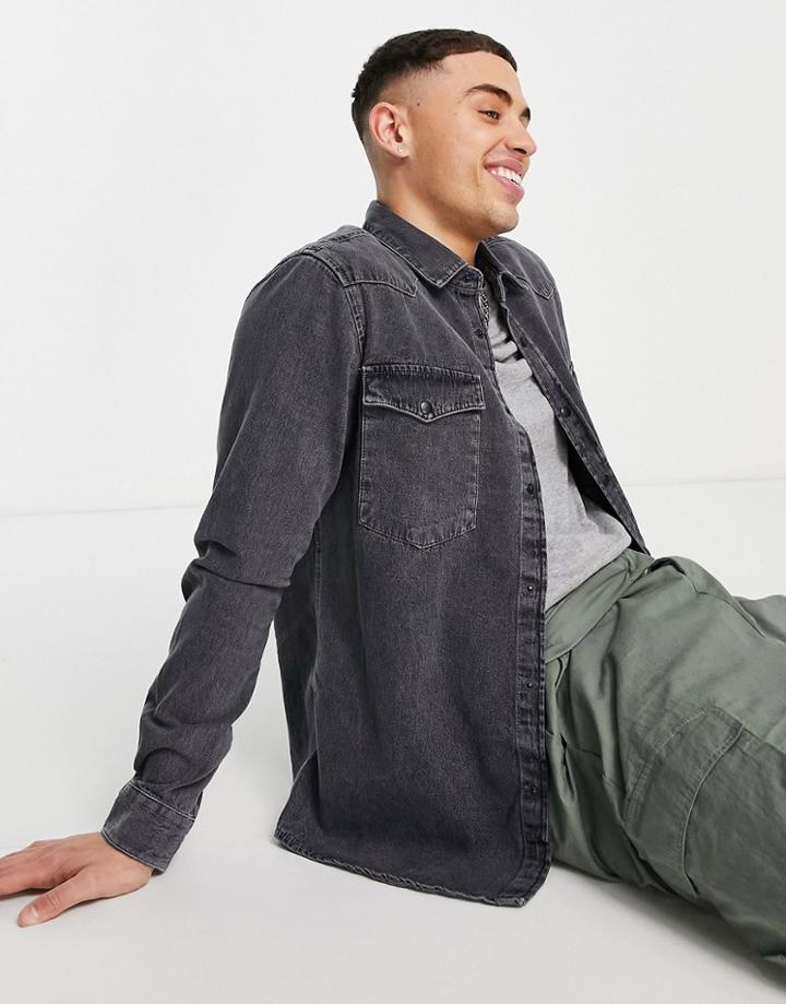 River Island Western Denim Jacket In Gray-grey