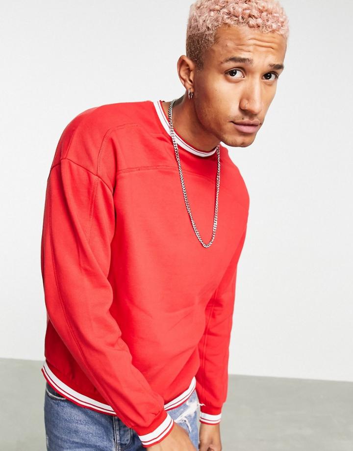 Asos Design Oversized Sweatshirt With Tipping And Panel Detail In Red