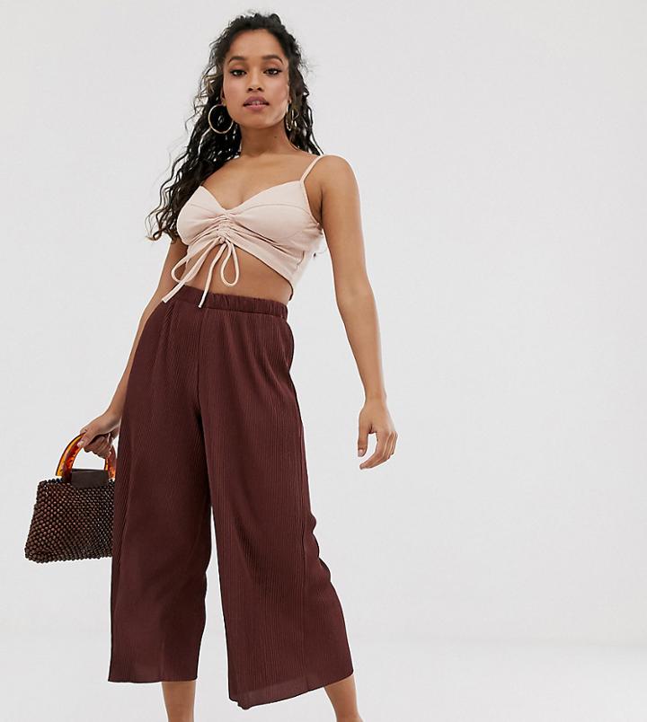 Asos Design Petite Plisse Culotte Pants - Brown