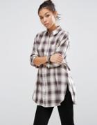 Asos Longline Boyfriend Check Shirt - Multi