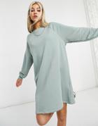 Noisy May Sweat Mini Dress In Washed Green-grey