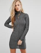 Miss Selfridge Metallic Rib Long Sleeve Mini Dress - Black