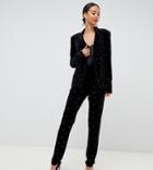 Fashion Union Tall Velvet Pants In All Over Rhinestone Two-piece - Black