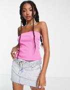 Weekday Strapless Tube Top In Rib In Bright Pink