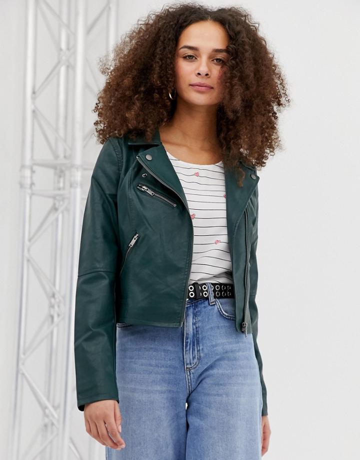 Only Vigga Faux Leather Biker Jacket - Green