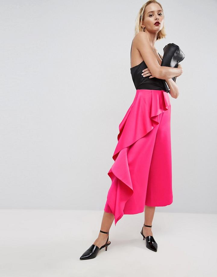 Asos White Formal Pants With Frill Side - Pink