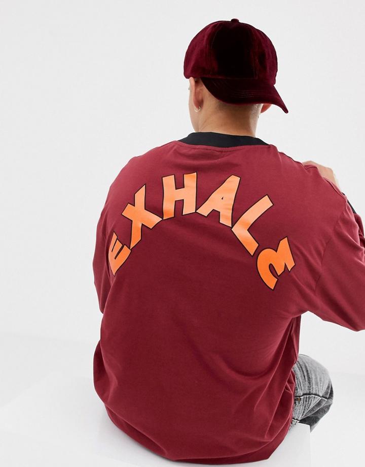 Collusion Long Sleeve T-shirt In Burgundy With Back Print - Red
