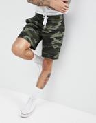 Hollister Camo Print Icon Seagull Logo Sweat Shorts In Olive Green - Green