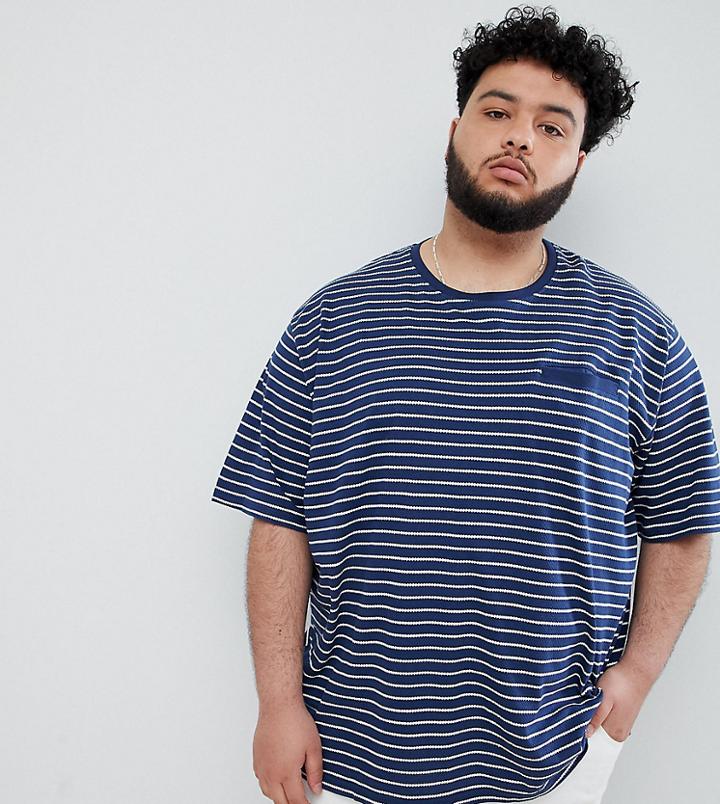 Jacamo Plus Waffle T-shirt In Stripe - Navy