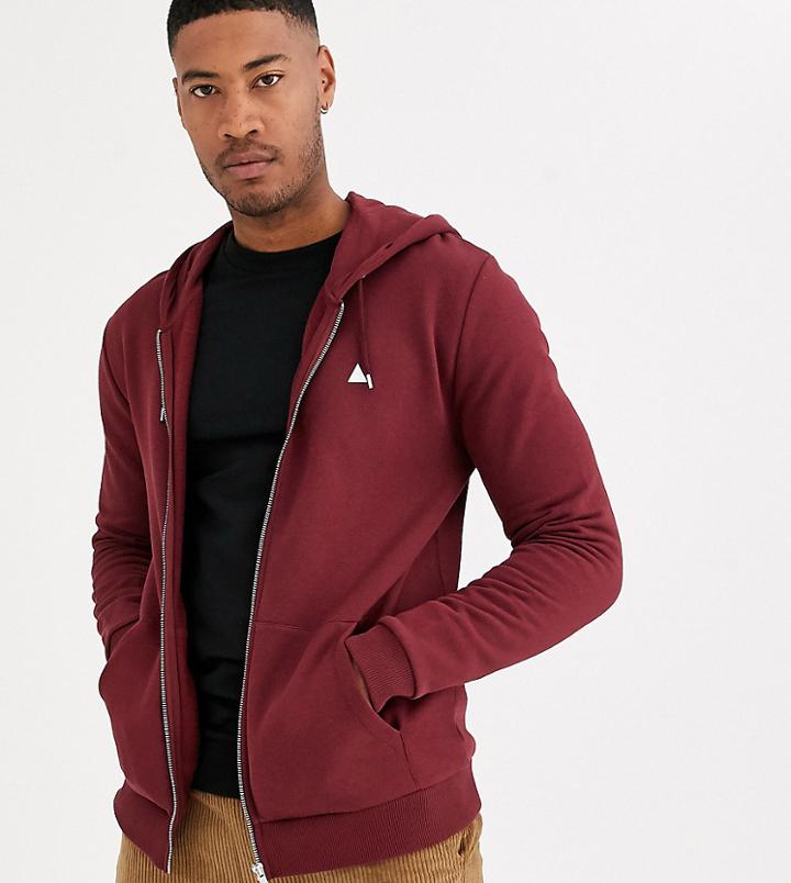 Asos Design Tall Zip Up Hoodie In Burgundy With Triangle-red