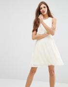 Lavand Pleated Skirt Skater Dress In White - Beige