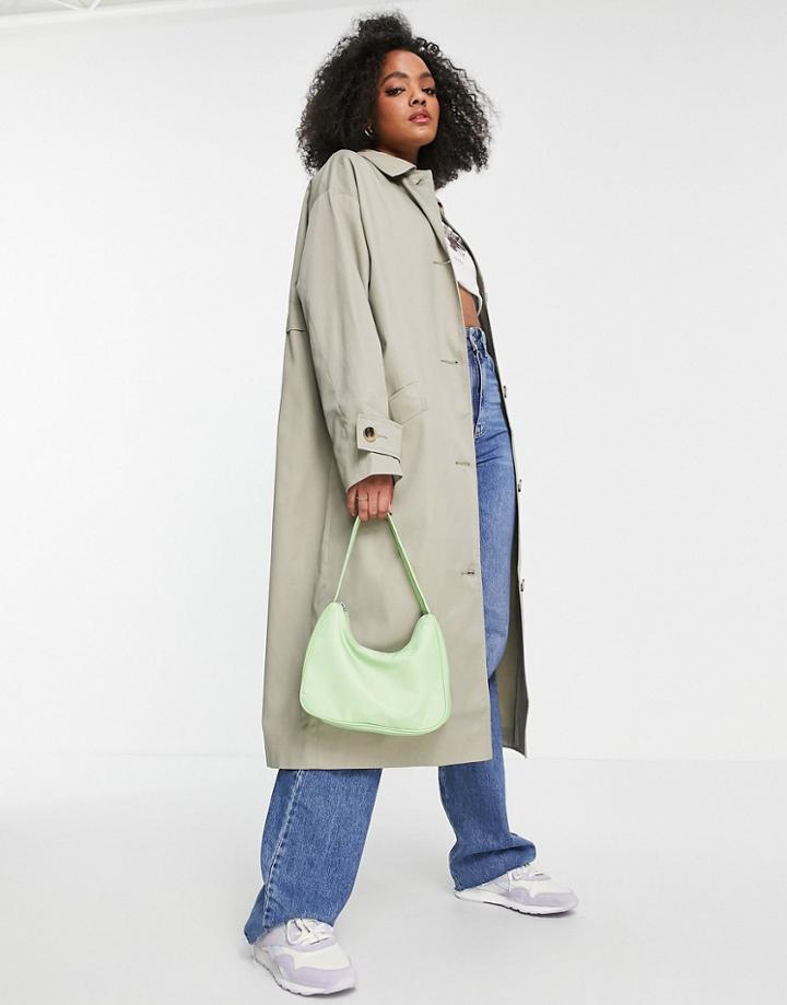 Asos Design Longline Trench Coat In Khaki-brown
