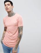Process Black Stretch Crew Neck Curved Hem T-shirt - Pink