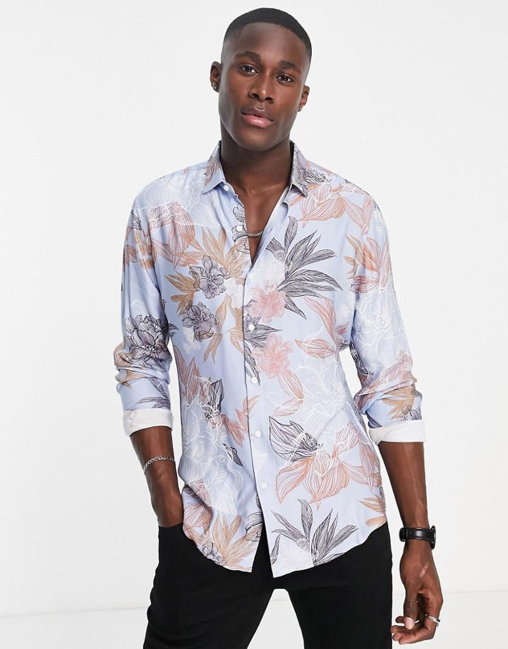 Topman Formal Floral Shirt In Blue-blues