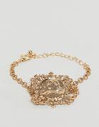 Asos Design Bracelet With Vintage Style Filigree Icon Square Pendant In Gold - Gold