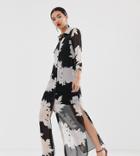 River Island Maxi Shirt Dress In Black Floral Pattern - Black