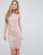 Chi Chi London Scallop Lace Pencil Dress - Stone