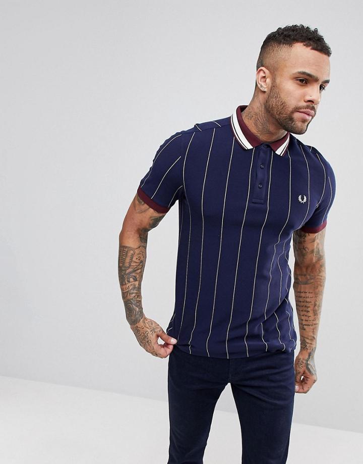 Fred Perry Slim Fit Striped Pique Polo Shirt In Blue - Blue