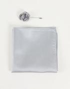 Gianni Feraud Wedding Plain Floral Lapel Pin With Pocket Square Gray