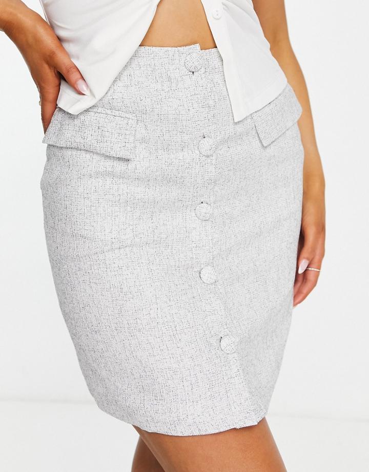 Unique21 Tweed Button Front Skirt In White - Part Of A Set