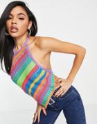 Asos Design Crochet Festival Top With Halter Neck-multi