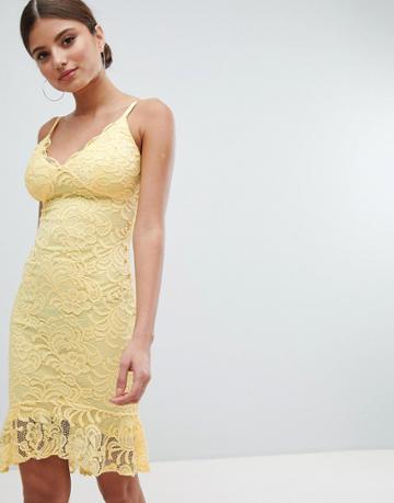 Jessica Wright Lace Pencil Dress With Pephem - Yellow