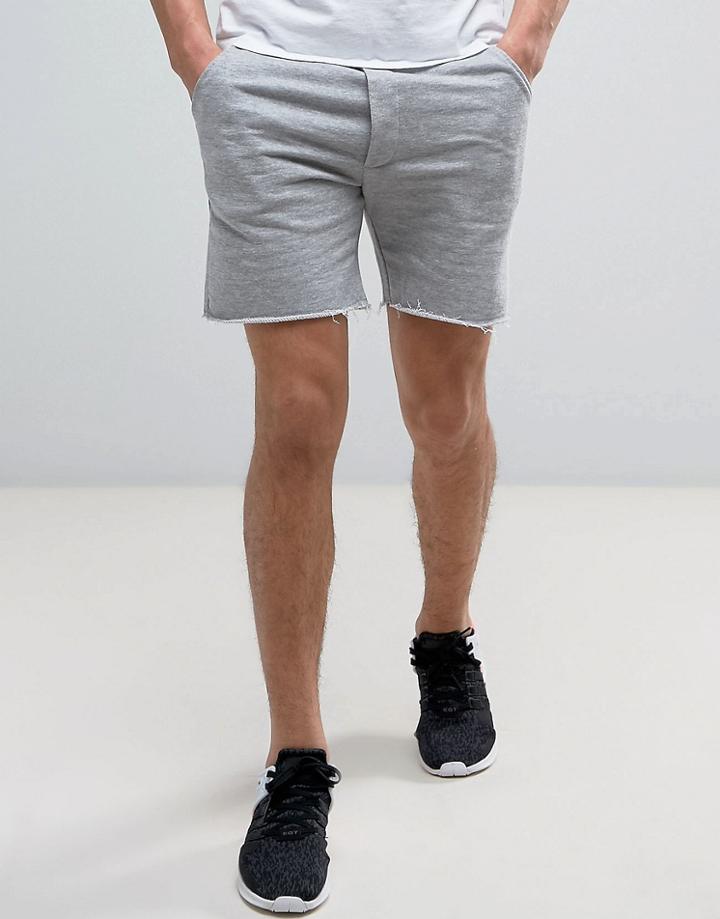 Bershka Jersey Shorts In Gray With Raw Hem - Gray