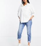River Island Maternity Turnup Hem Mom Jeans In Medium Blue-blues