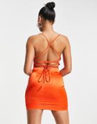 Naanaa Satin Cowl Neck Mini Dress In Orange