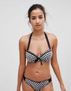 Pour Moi Checkers Padded Halterneck Underwired Bikini Top - Multi