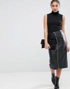 Asos Leather Pencil Skirt With Zip Pocket Detail - Black