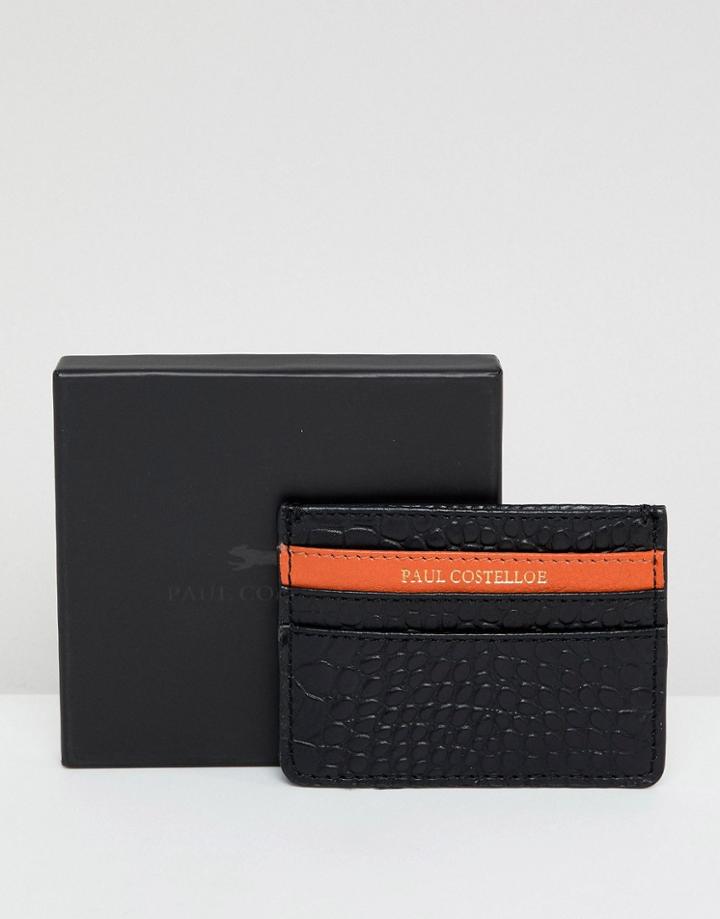 Paul Costelloe Mock Croc Orange Lined Cardholder - Black