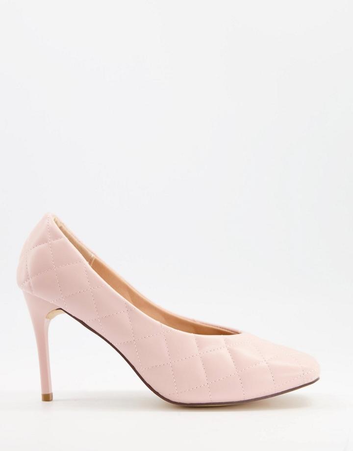 Truffle Collection Quilted Heeled Shoe With Square Toe-pink